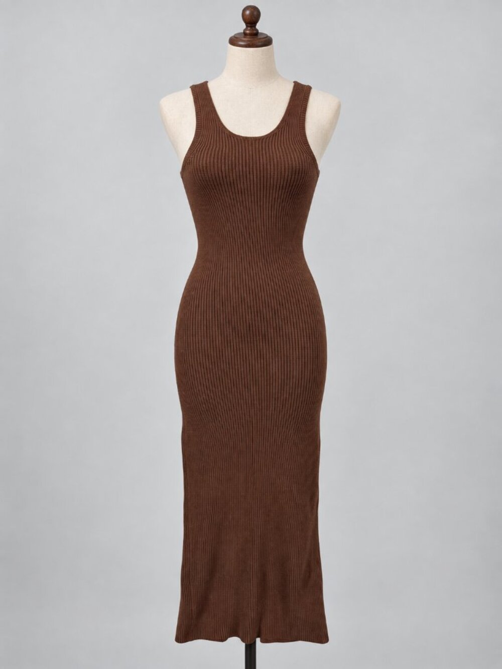 Toteme Dress XS Brown Curved Compact Knit Midi Tank Bodycon Scoop Neck Stretch